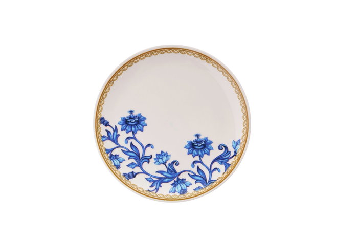 Hermia Juego de Platos de Postre Golden Blue Ivy en Porcelana 100% con Detalles Dorados, Azules y Blancos, 6 Piezas de 19.3cm